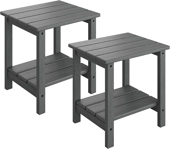 GarveeLife Outdoor Side Table 2-Tier, 18 in HDPE All Weather Resistant Patio ...