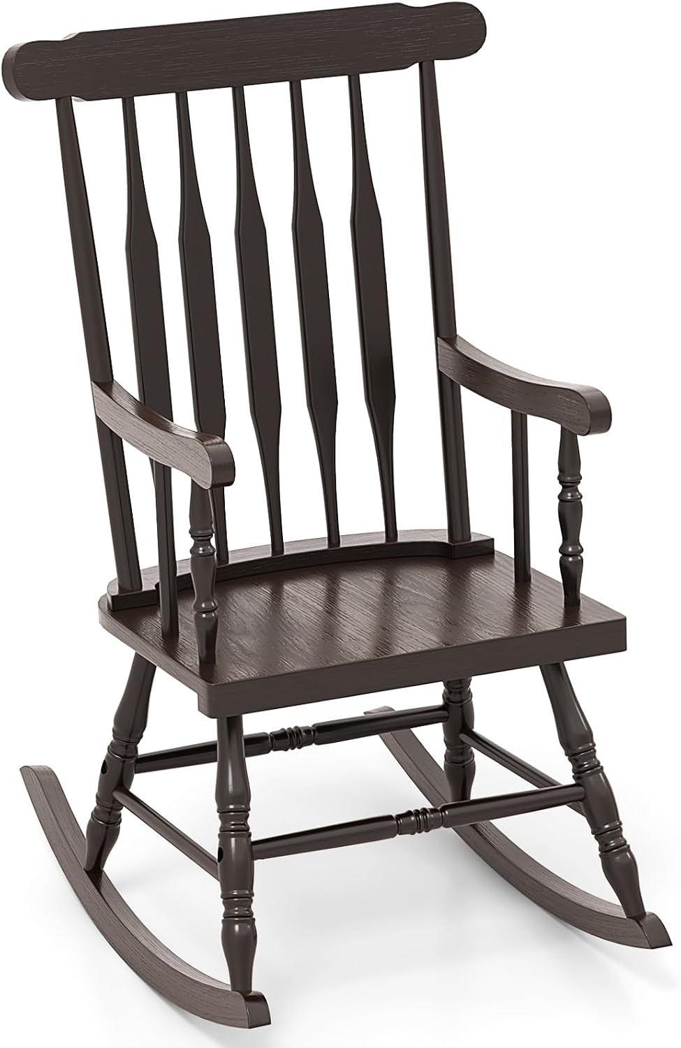 GIANTEX Indoor & Outdoor Wood Rocking Chair, Patio Rocking Chair, Dark Co...