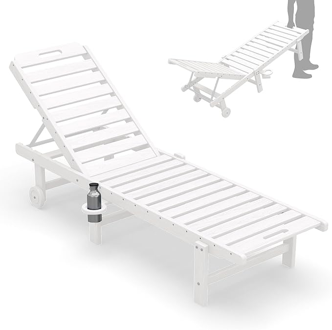 SERWALL Outdoor Chaise Lounge Chair, Pool Lounge Chair with 5 Positions Adjus...