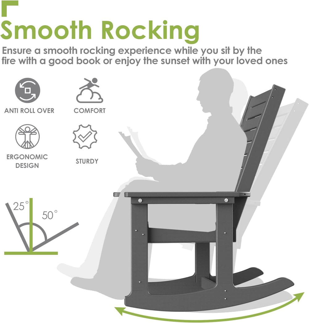 GREENVINES Oversized Outdoor Rocking Chair, HDPE Rocker, Grey