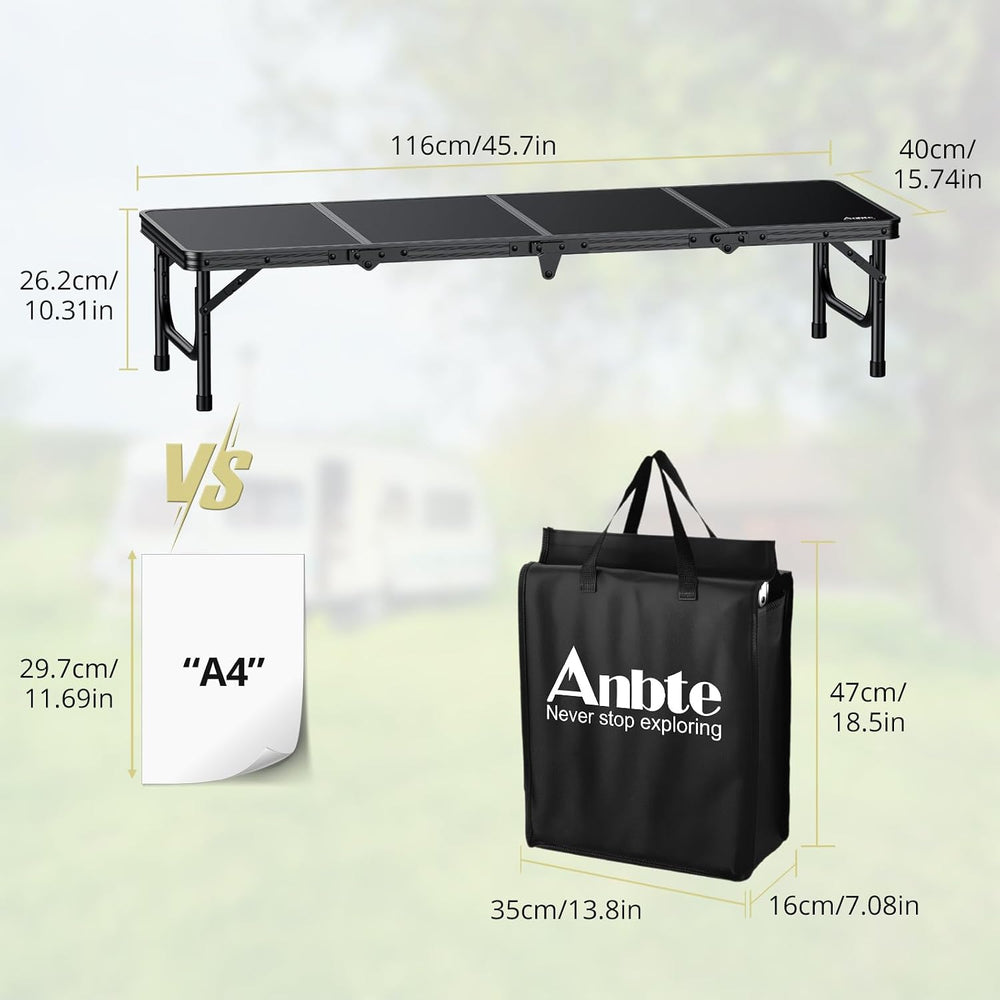 Anbte 4ft Low Folding Picnic Table with Storage Bag, 10.3" Height, Black