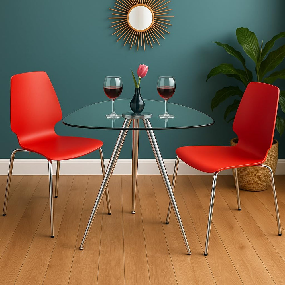 Mango Steam Lisbon 3-Sided Bistro Table, Tempered Glass Triangle Top - Modern...