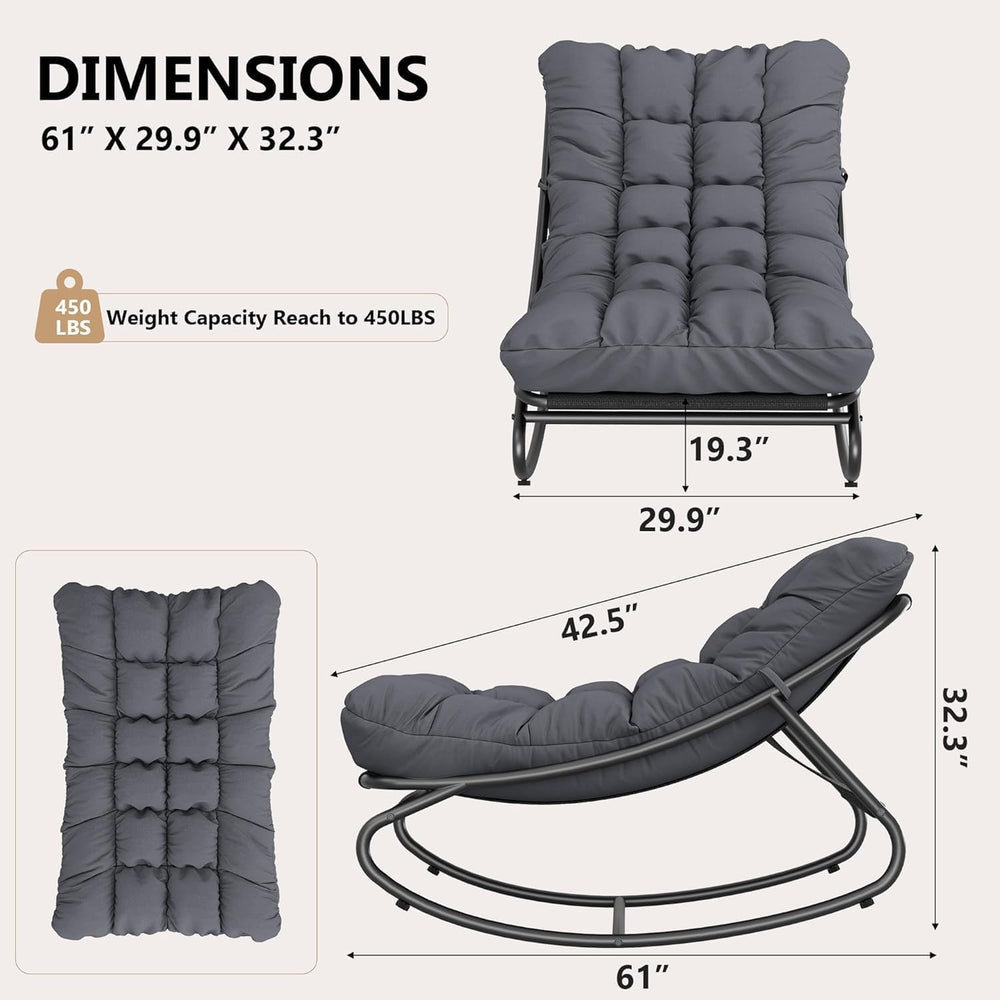 Garvee Outdoor Rocking Chair, Metal Frame Patio Papasan Rocker, Adjustable Sw...