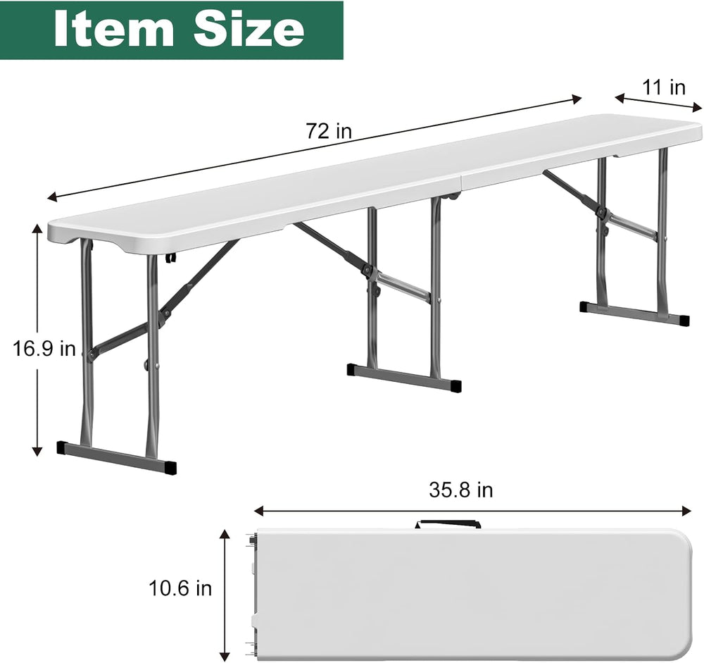 6ft Folding Bench 2 Pack for Picnic Party Camping, 650lbs Capacity