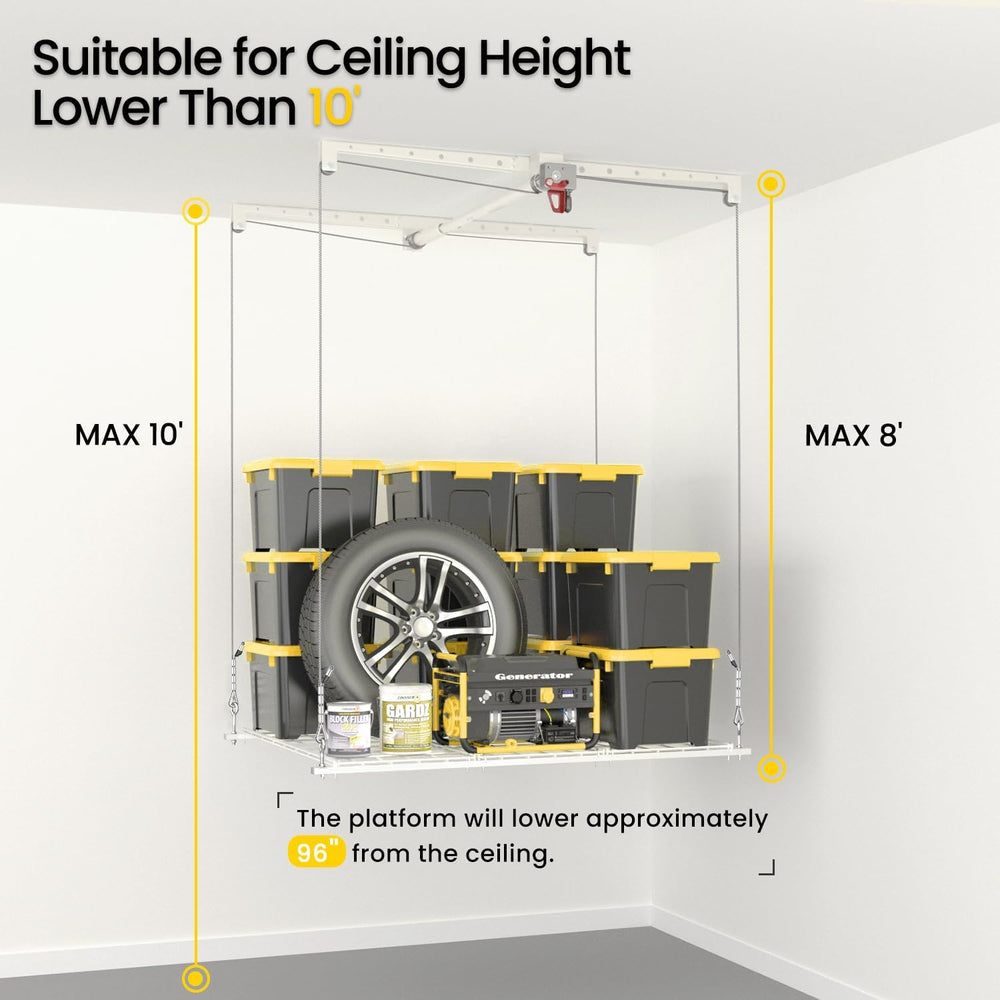 Overhead Garage Storage Rack for 8-10ft Ceiling, Heavy-duty 4x4 FT Garage Cei...