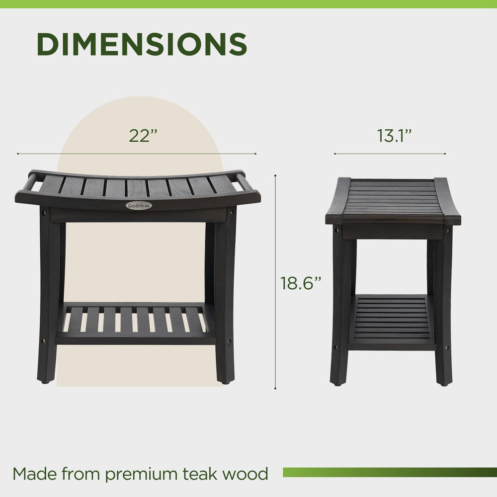 22" Width Premium Teak Shower Bench with Shelf & Handles,Charcoal