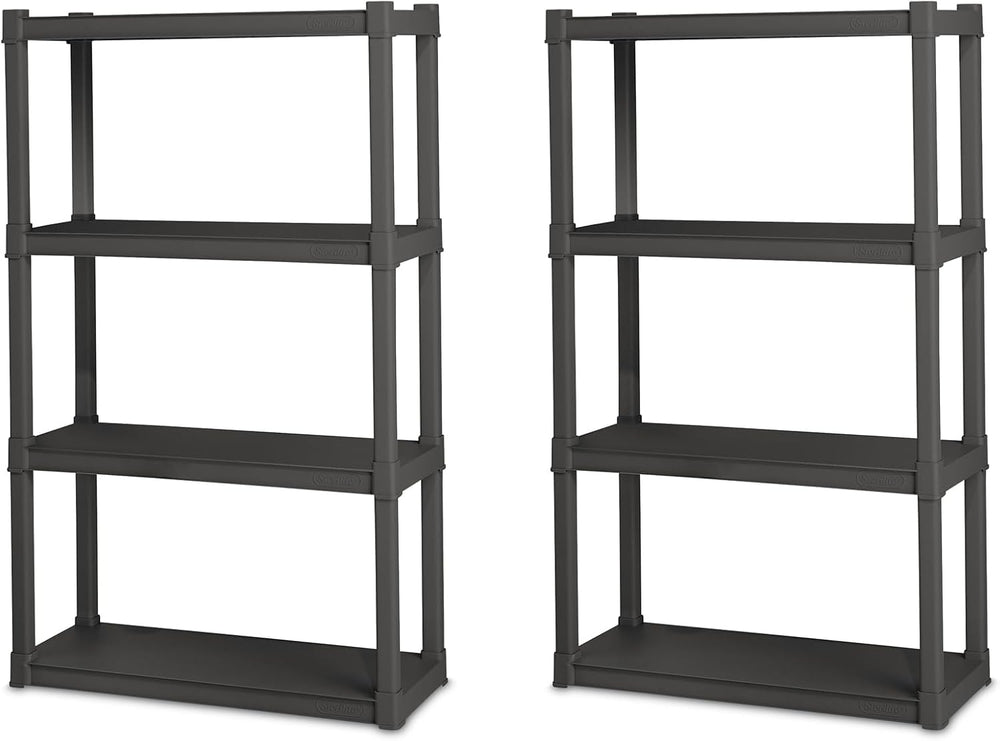 Sterilite 4 Shelf Unit, Heavy-Duty Plastic Utility Storage Rack, 2-Pack