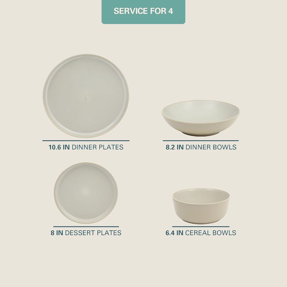 Gibson Elite Tribeca Loft 16-Piece Dinnerware Set – Matte Cream and White Rea...