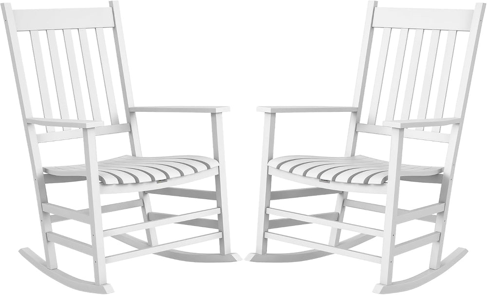 Outsunny Outdoor Rocking Chair Set of 2 High Density Wooden Rockers White