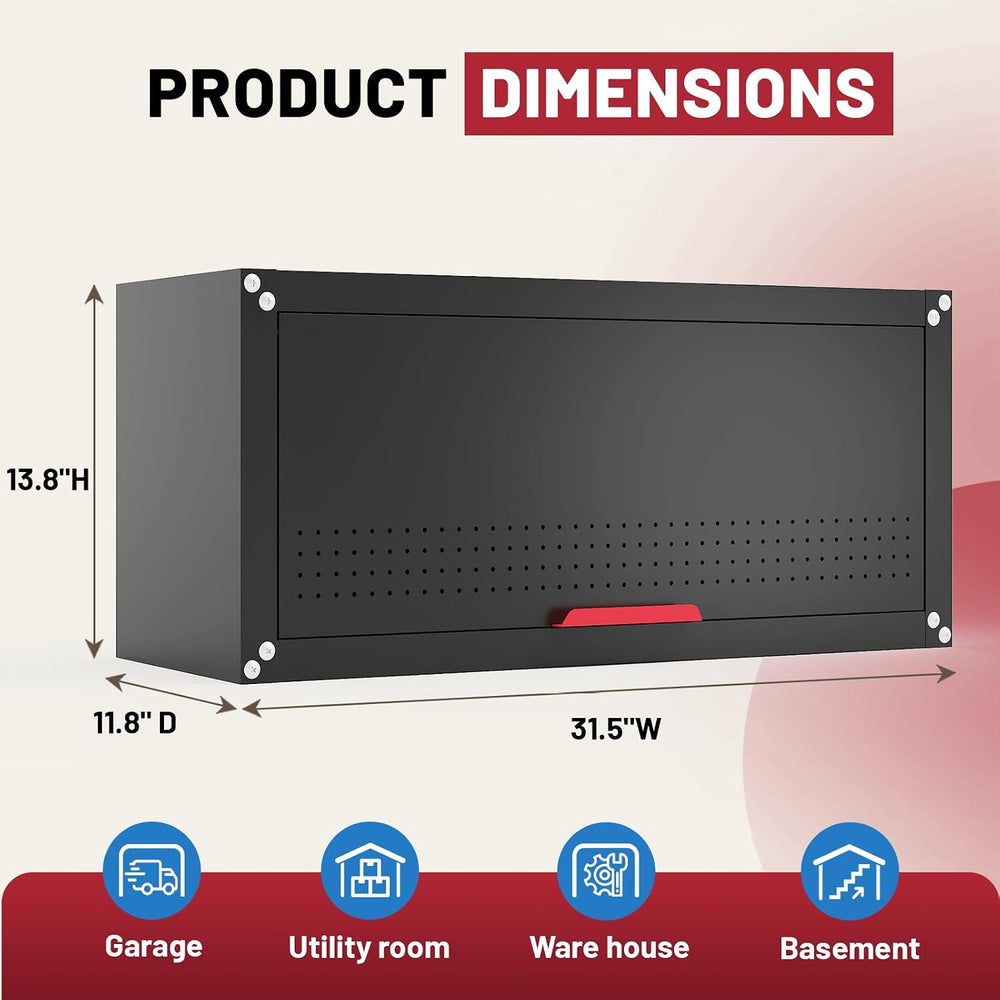 Kelueo 31.5" Metal Wall Cabinet,Garage Wall Cabinet with Up-Flip Door