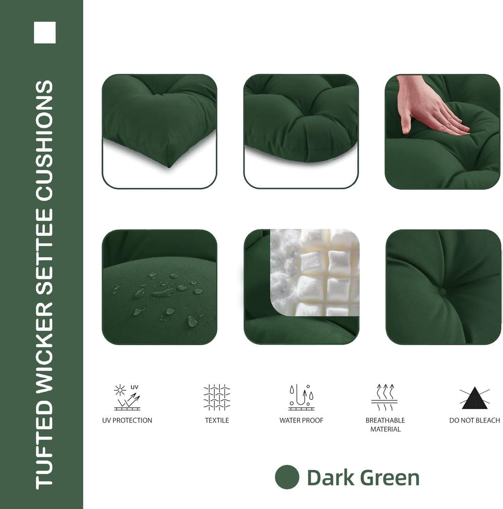 Outdoor Wicker Chair Cushions 3 Pieces, Dark Green