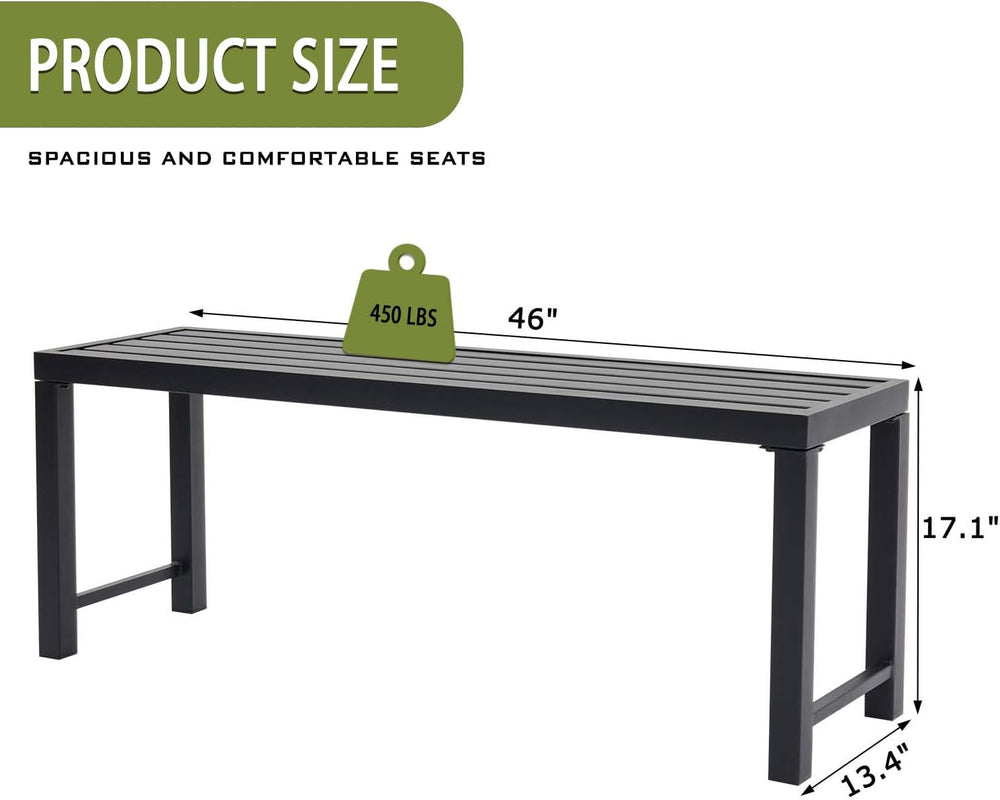 Outdoor Metal Backless Bench, Set of 2,Weatherproof Patio Bench with Slatted ...