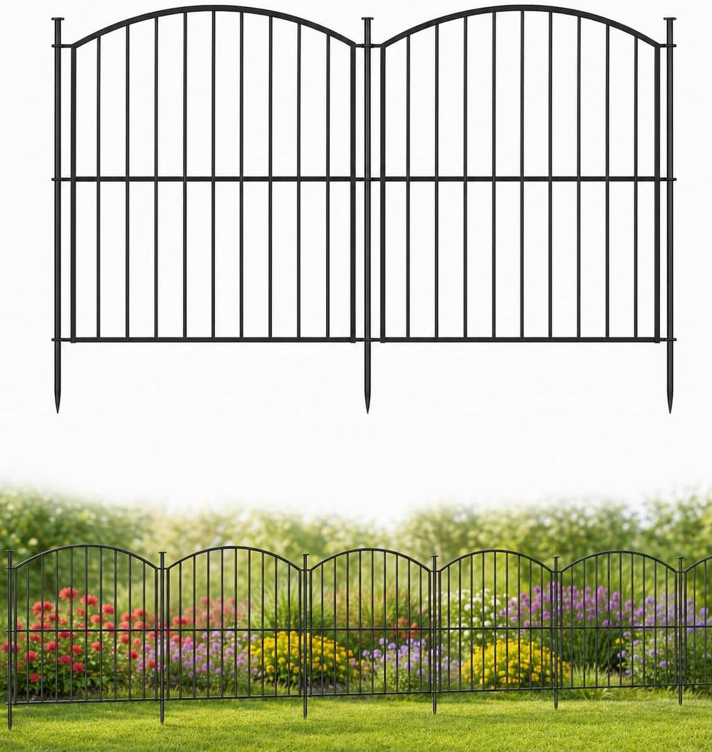 Decorative Metal Garden Fence, 32in(H) No-Dig Flower Bed Border, 24ft(L)