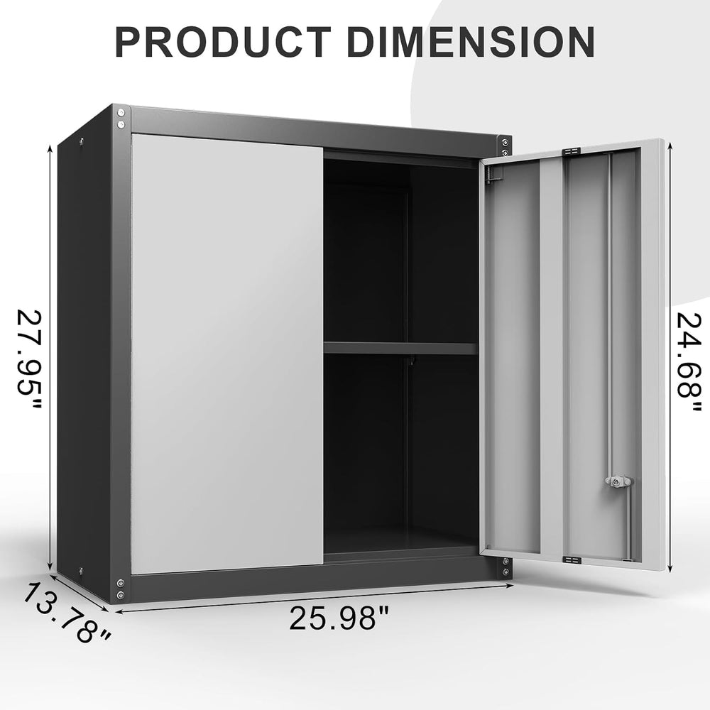 Metal Garage Storage Cabinet, Metal Wall Cabinets with Doors and Shelves, Ste...