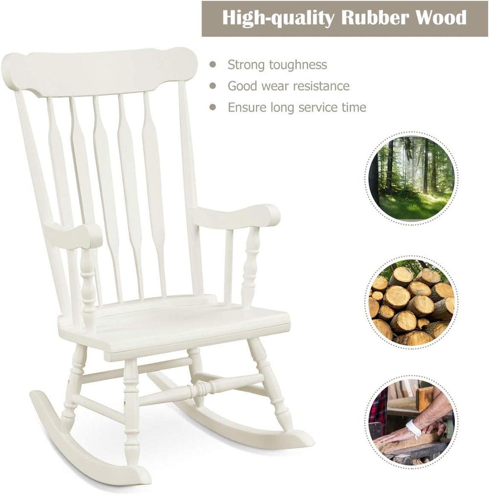 GIANTEX Indoor & Outdoor Wood Rocking Chair, Patio Rocking Chair, White