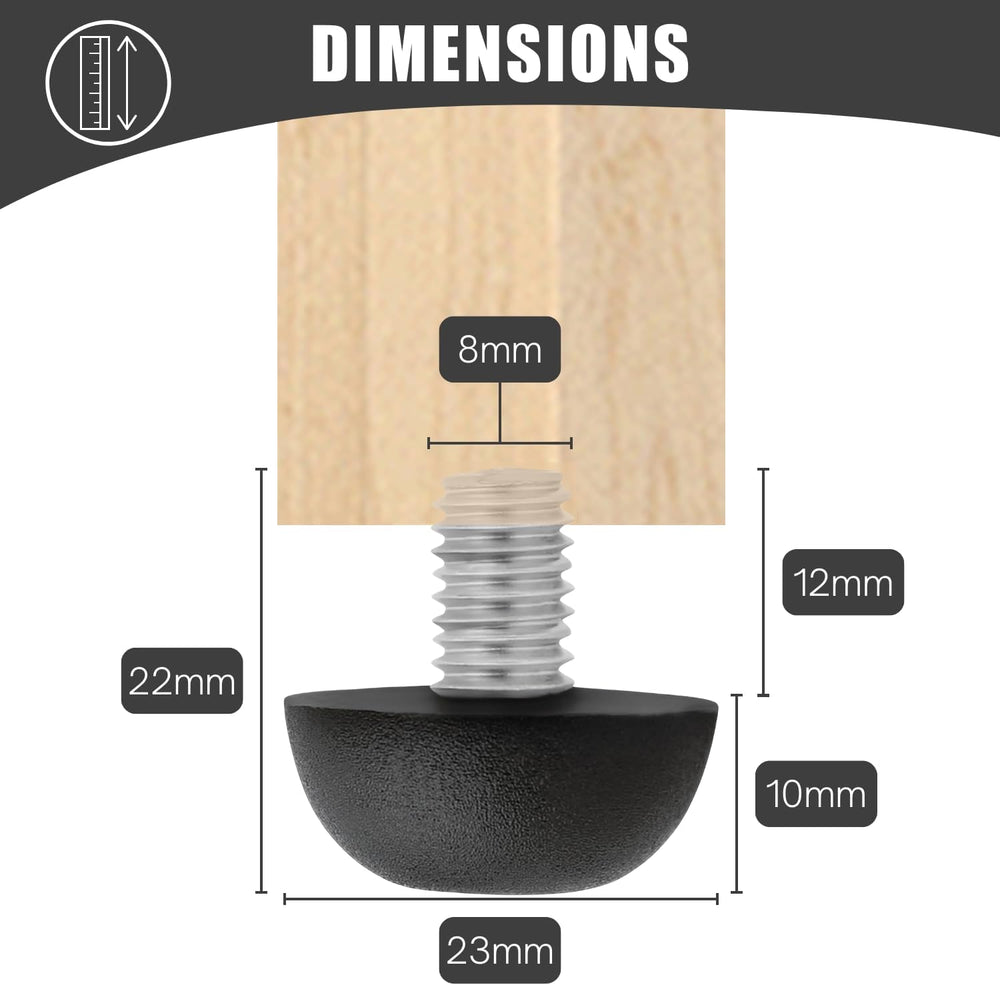 Project Patio 8mm x 1.25 M8 Leveling Feet, Outdoor Furniture Levelers 24-PK
