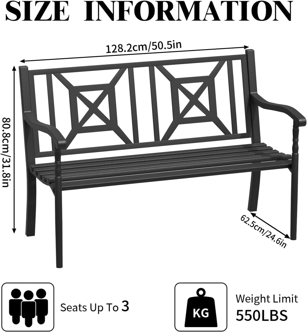50 Inches Outdoor Garden Bench, Outdoor Metal Frame Patio Bench (BK-05)