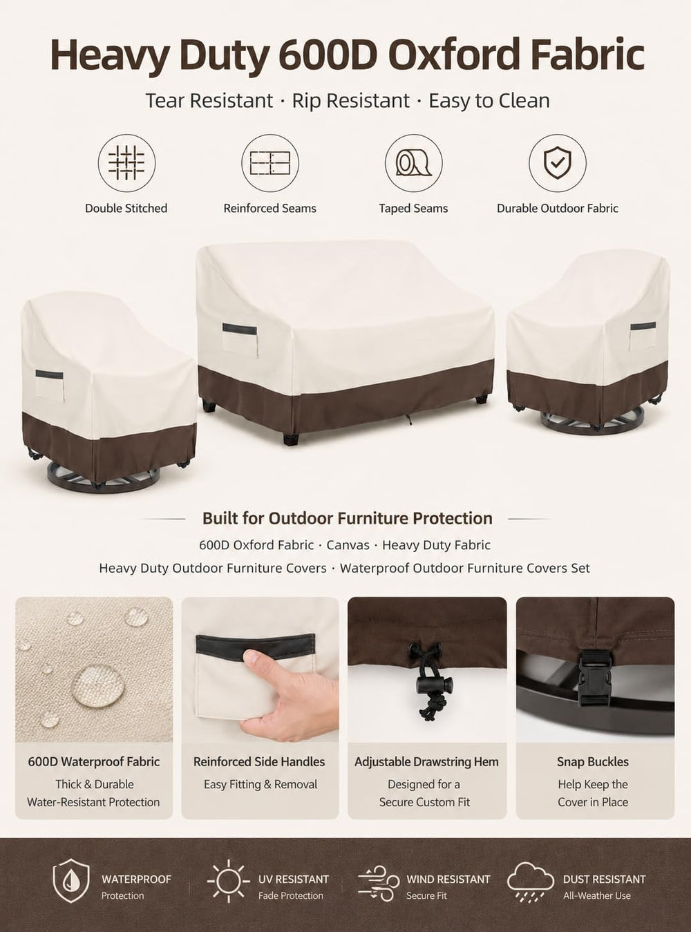 Patio Furniture Covers 3 Piece Set 2 Swivel Chair Covers + Loveseat Cover