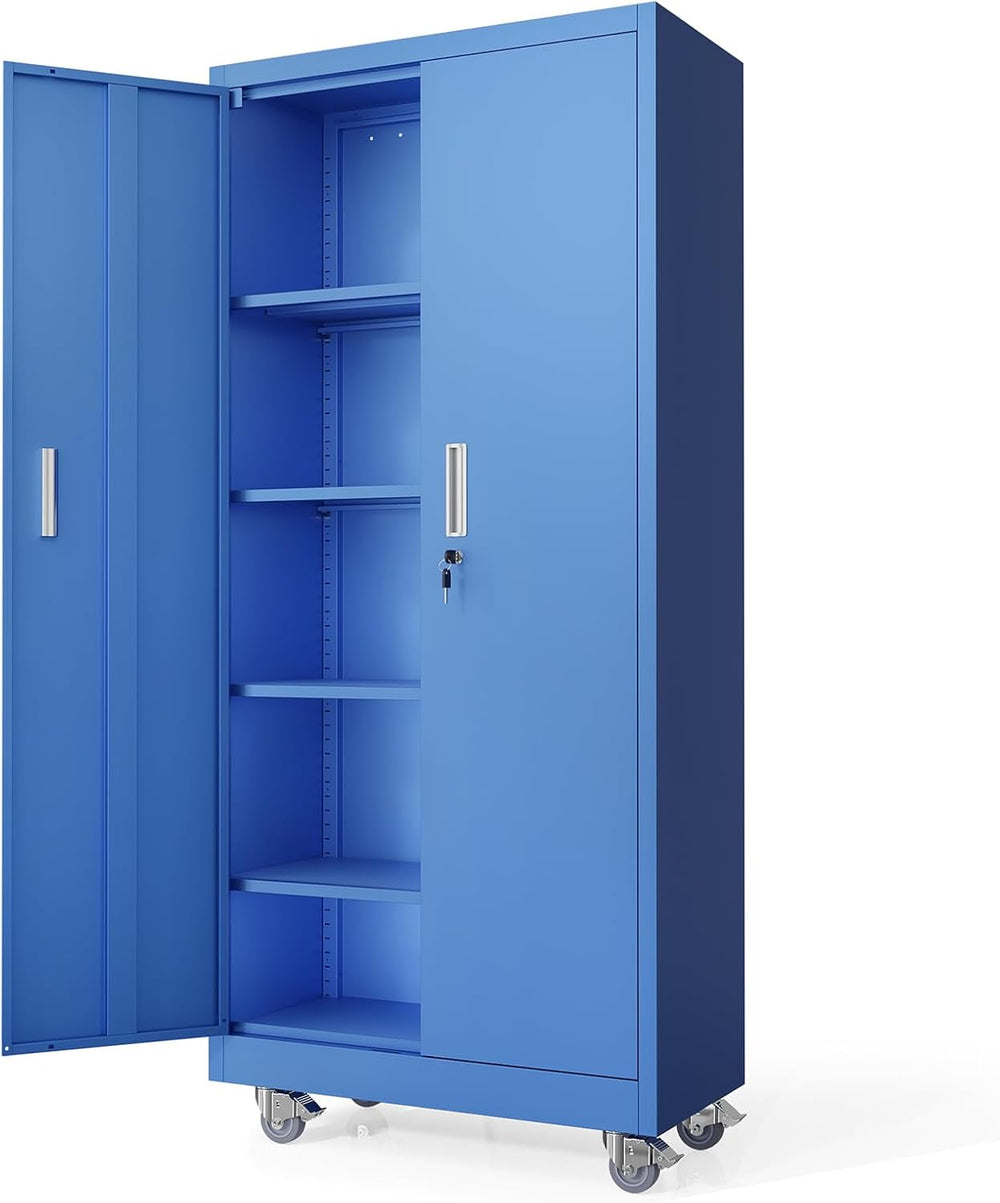 VINGLI Rolling Metal Storage Cabinet with Adjustable Shelves, 71'' Ta...