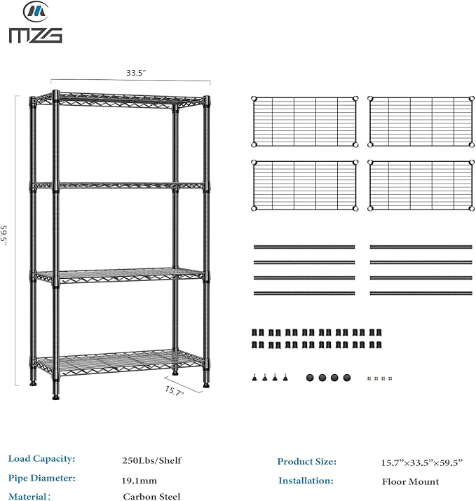 1000 lbs 4 Tier Shelf Metal Storage Shelves Shelving Wire Rack Heavy Duty Clo...