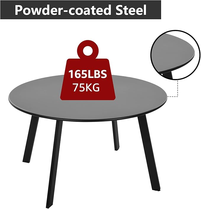 Outdoor Side Table, Outdoor/Indoor Metal Steel Patio Coffee Table, Round Weat...