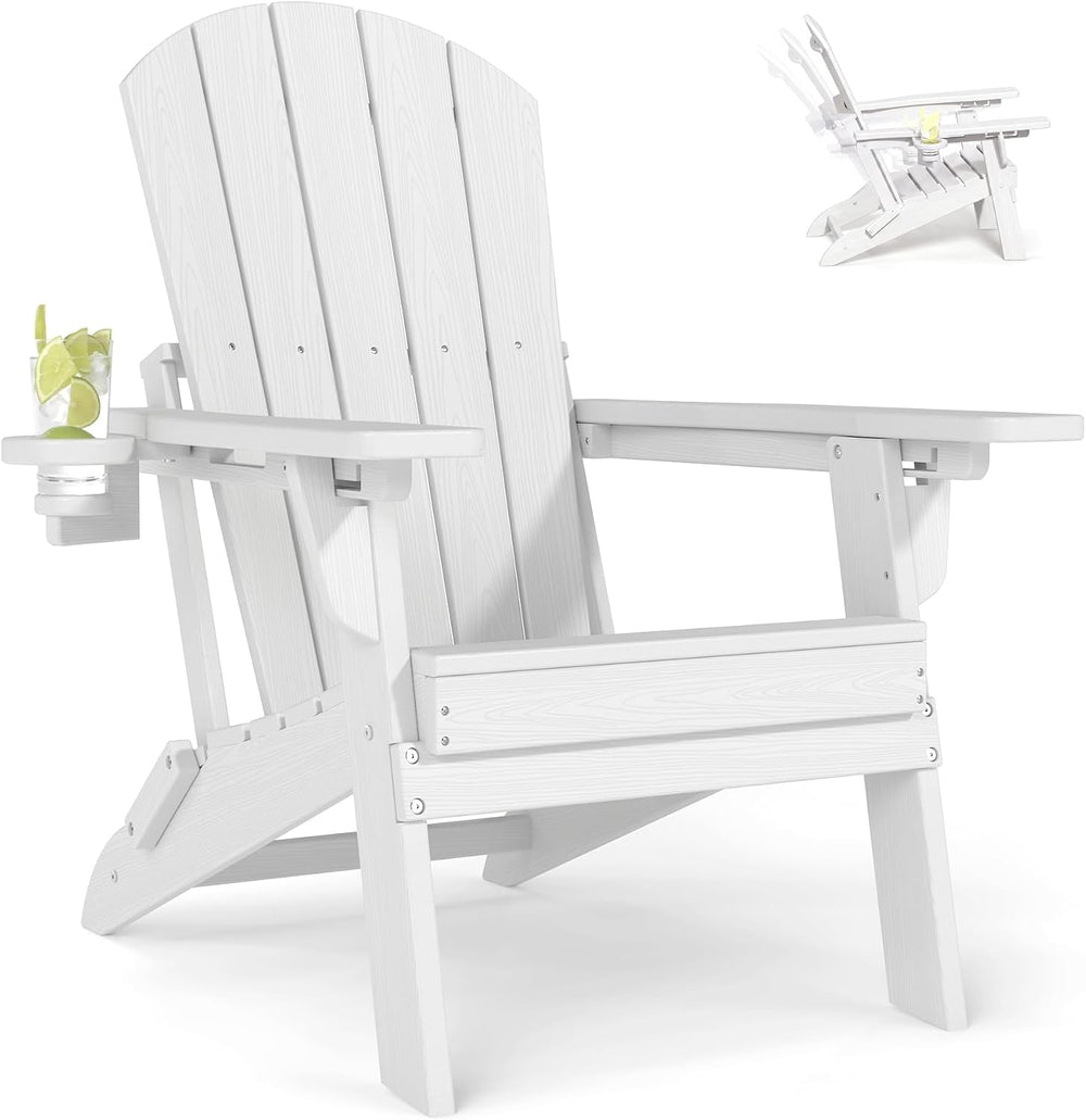Plawdlik Folding Adjustable Adirondack Chair, Patio Chairs, White