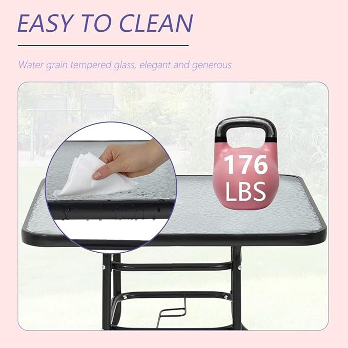 Outdoor Table Patio Table Dining Table with Tempered Glass Umbrella Hole for ...