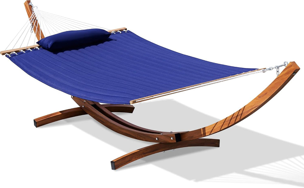 Lazy Daze 12 Ft Double Quilted Hammock with Curved Steel Wood Grain Stand