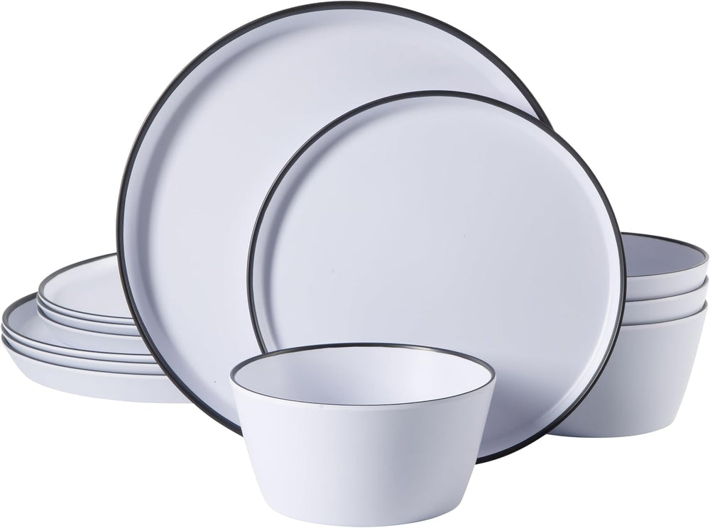 Gibson Home Folsom Shores 12 Piece Unbreakable Modern Melamine Plates and Bow...