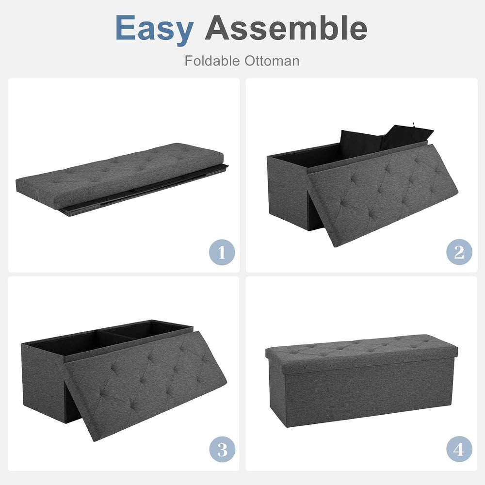 DUMOS 43 Inch Foldable Storage Ottoman Bench, Large Ottoman with Storage