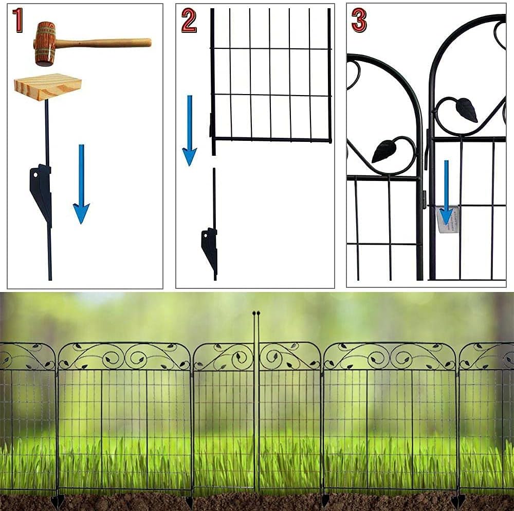 1 Pack 44 Inches x 36 Inches Black Coated Steel Decorative Garden Fence Gate ...