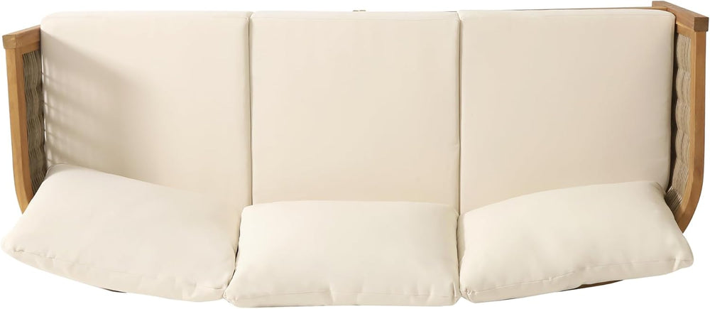 Merax 76.5" Outdoor Acacia Wood Wicker 3 Seater Sofa, Patio Furniture Co...