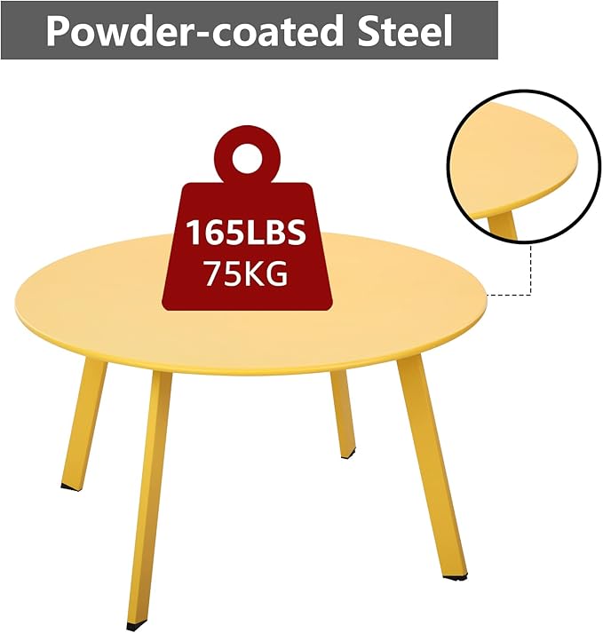 Outdoor Side Table, Outdoor/Indoor Metal Steel Patio Coffee Table, Round Weat...