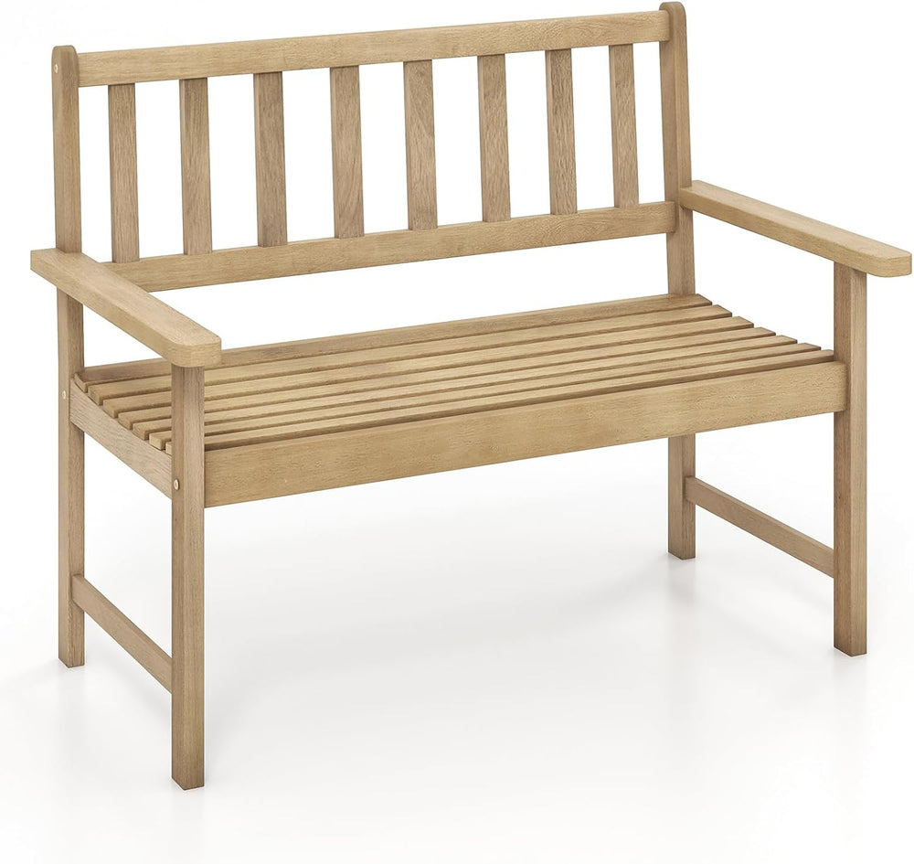Tangkula Outdoor Teak Wood Garden Bench, 2-Person Patio Bench
