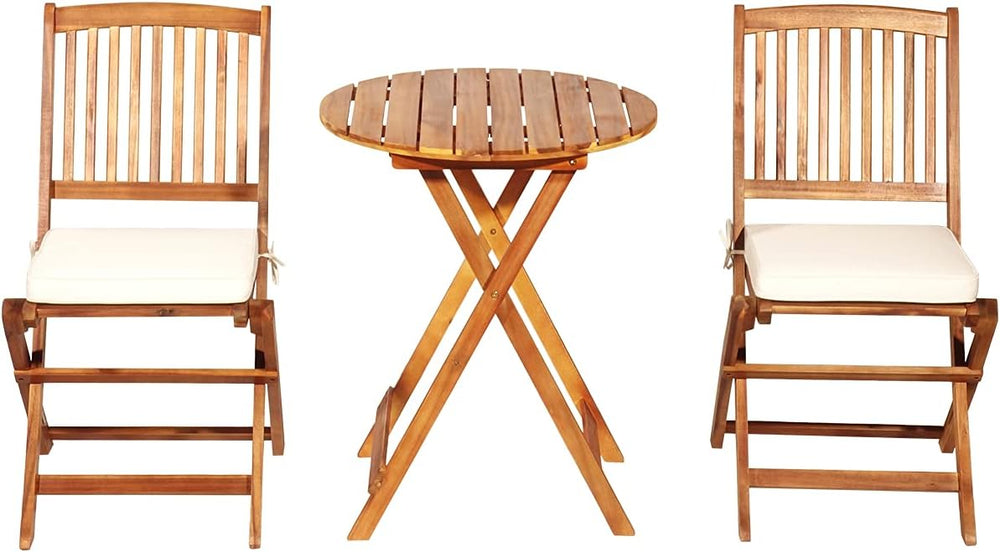 DORTALA Folding Outdoor Bistro Set 3 Piece, Garden Table and Chairs Set with ...
