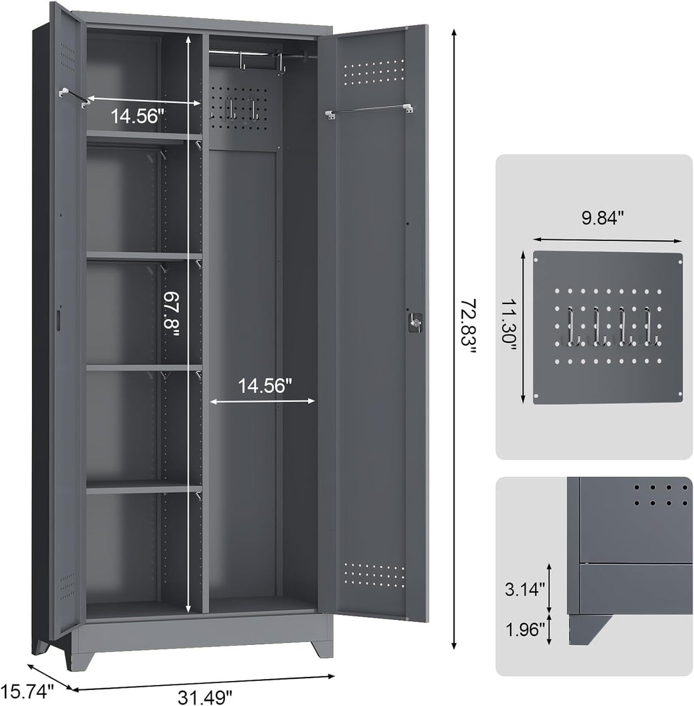 Metal Storage Cabinet with Lock,72" Garage Storage Cabinets with Hanging...