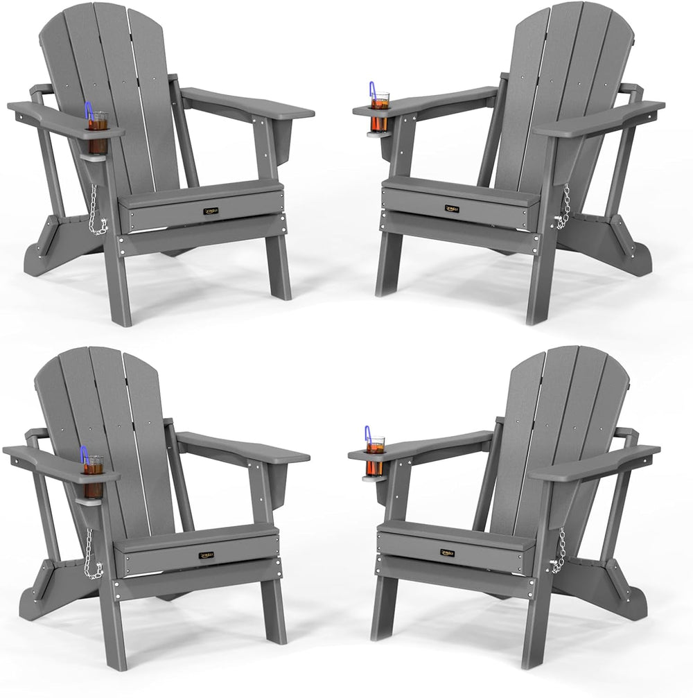 VINGLI Plastic Adirondack Chairs Set of 4, Folding with Cup Holder, Waterproo...