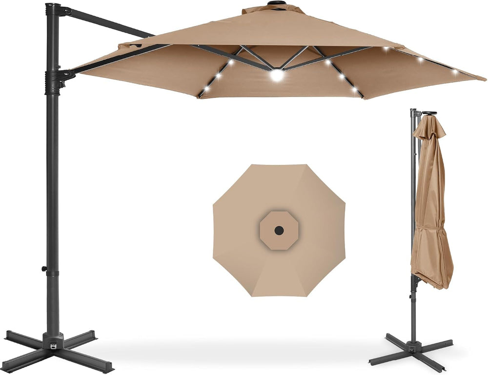 Best Choice Products 10ft Solar LED Offset Cantilever Hanging Market Patio Um...