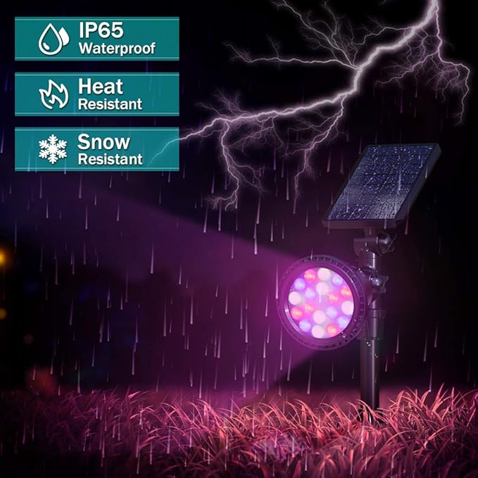 Solar Outdoor Lights, 9 Modes Color Changing 18 LED Halloween Solar Spot Ligh...
