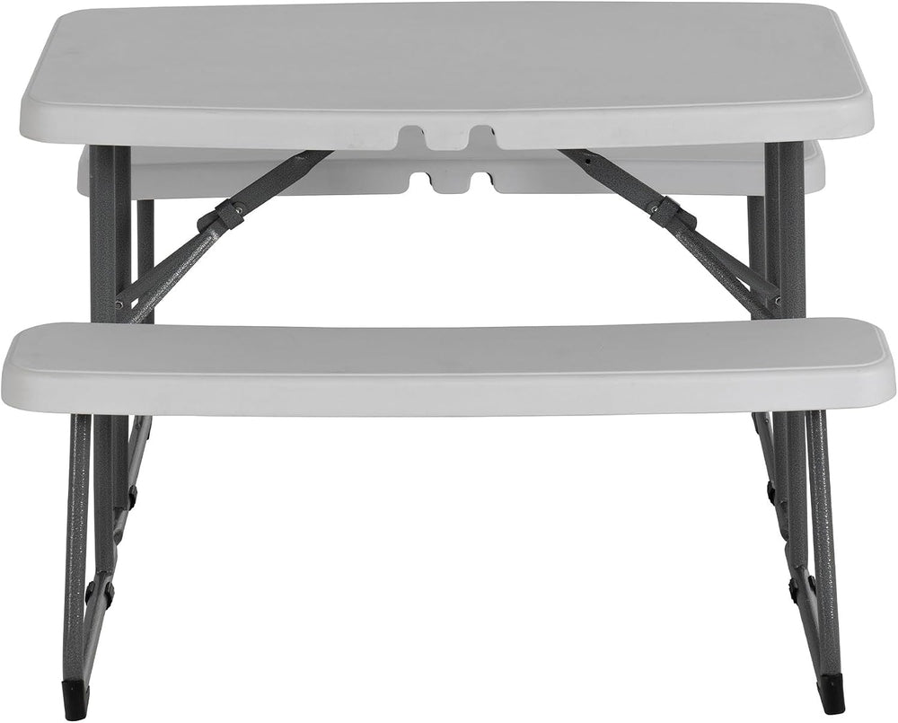 Peakform Folding Picnic Table, Rectangular, 2 Benches, 37.8 in, White