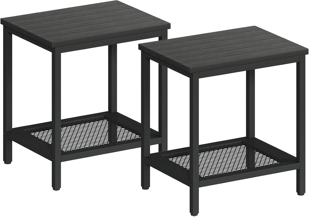 Outdoor Side Table with Storage 2-Tier Patio End Table,Black 2PC