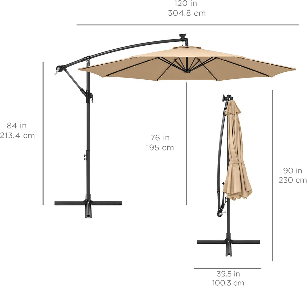 Best Choice Products 10ft Solar LED Offset Cantilever Hanging Market Patio Um...