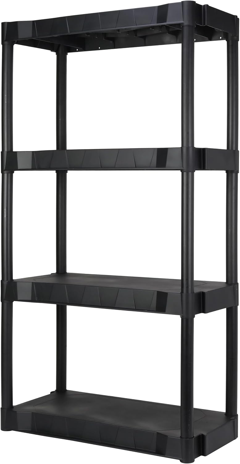 Heavy Duty 4-Tier Storage Shelving Unit, Black Plastic, 30 Inch Wide x 56.2 I...
