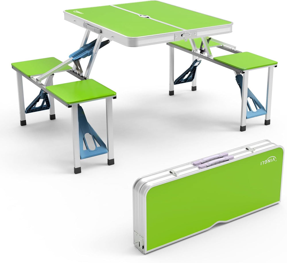 VINGLI 4Ft Portable Folding Picnic Table Camping Table Foldable Set with 4 Se...