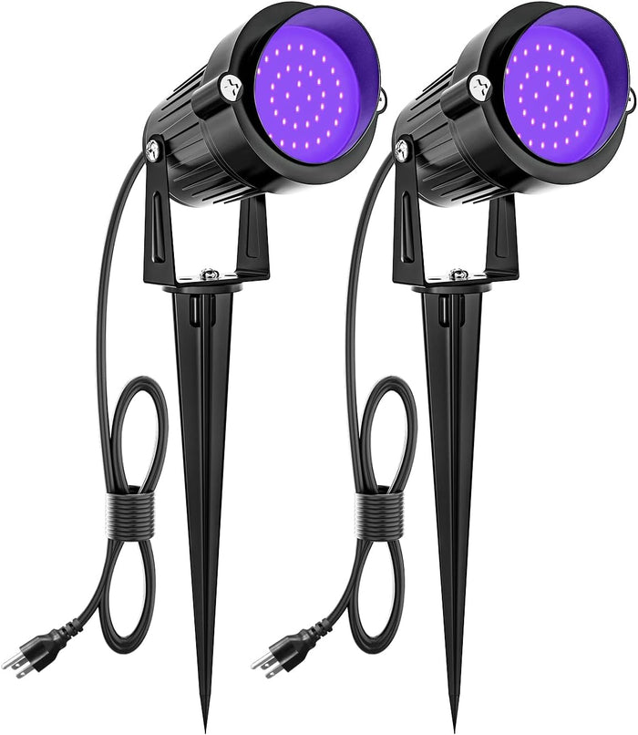 ZUCKEO 15W Halloween Blacklight Spotlight Outdoor LED Black Lights Waterproof Landscape Lighting with US Plug for Glow Dancing Party Body Painting Neon Poster Christmas Decorations(2Pack)