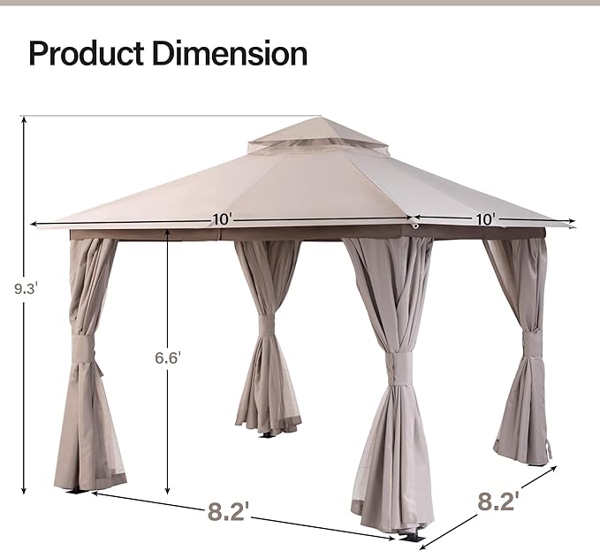 LAUSAINT HOME Semi-Permanent Outdoor Patio Gazebo 10'x10', Heavy Duty...