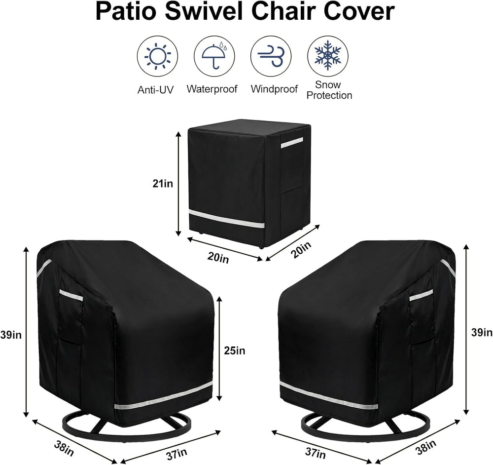 3 Piece Patio Furniture Covers for 2 Chairs and Side Table 37"W x 38&quo...