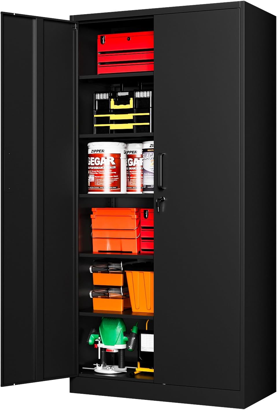 MIIIKO Metal Garage Storage Cabinet with 2 Doors and 5 Shelves,71" Tall ...