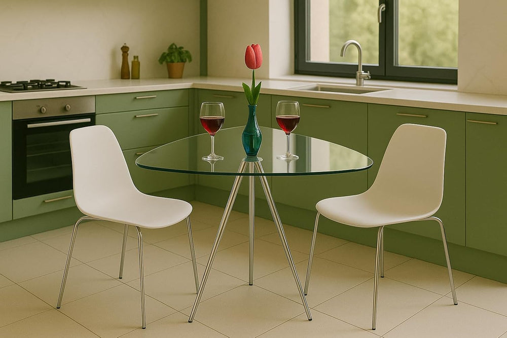 Mango Steam Lisbon 3-Sided Bistro Table, Tempered Glass Triangle Top - Modern...