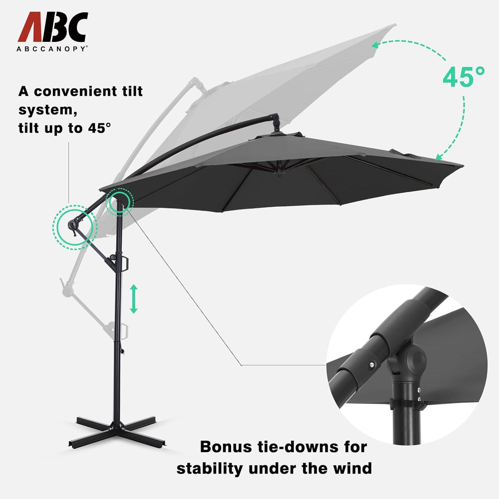 ABCCANOPY 10FT Cantilever Outdoor Patio Umbrella, Dark Gray